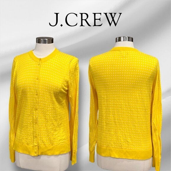 J.Crew Women’s Polka Dot Caryn Cardigan Sweater in Size Large in Yellow/White - Picture 1 of 9